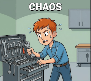 Frustrated worker needing Kaizen implementation at work.